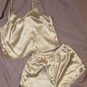 Elegant Cream Satin Sleepwear Set